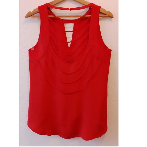 bcbgmaxazria red silk sleeveless blouse - Picture 2 of 7